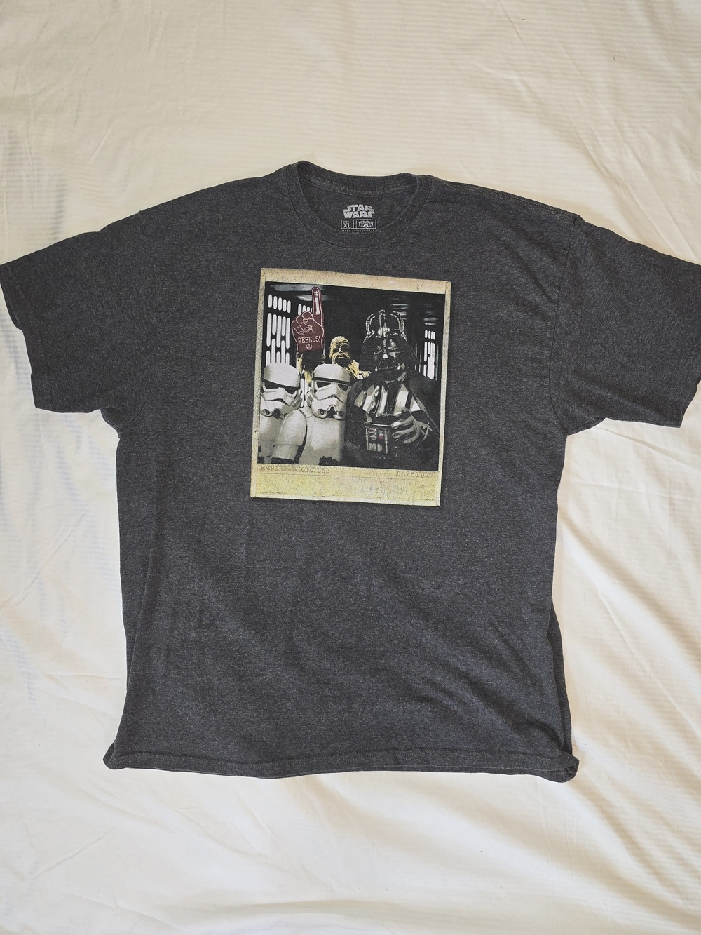 Vintage Y2K Star Wars Men’s Charcoal Graphic Tee - Darth Vader & Stormtroopers